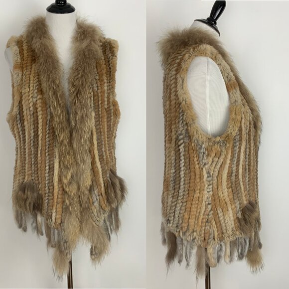 Dolce Cobo Rabbit Raccoon Fur Fringe Vest BOHO Western Mob Wife Sz 2X - Picture 3 of 16